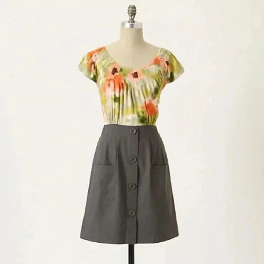 Anthropologie Tabitha Zoya Watercolor Floral Dress Silk Cotton Chic Size 0 XXS